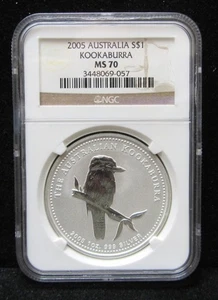 2005 AUSTRALIA S $1 SILVER KOOKABURRA - GRADED NGC MS 70 - GOLD LABEL - Picture 1 of 5