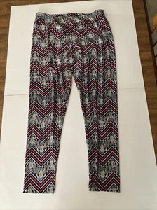 LuLaRoe Tall And Curvy Blue Red Black/white Pattern Leggings - Picture 1 of 4