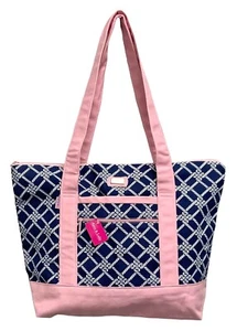 Ame & Lulu Canvas Zipper Tote Bag, Pink/Blue Diamond Rope, NEU - Bild 1 von 2