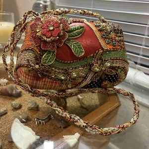 Vintage MARY FRANCES HANDBAG Beaded Bejeweled FLOWER PURSE Polka Dot Multi Col - Picture 1 of 14