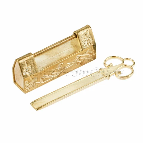 Vintage Dollhouse Cabinet Jewelry Box Padlock & Key Hardware Carving Flower Bird Cover