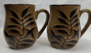 Pier 1 Imports stoneware 16oz mugs. Brown with black lead. Set of 2 - Picture 1 of 7