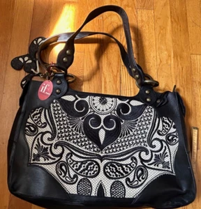NWT Isabella Fiore Lavish Ginger TOTE black white vtg shoulder hand dust bag NEW - Picture 1 of 8