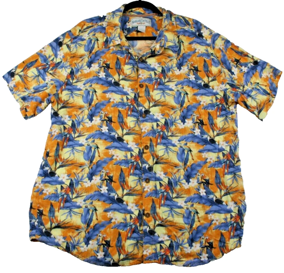 Camisa Hawaiana Vintage Jimmy Buffet's Margaritaville Parots Colorida Talla L/XL Foto 1 de 4