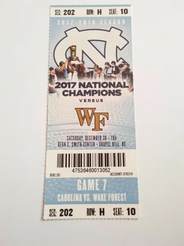 2017-18 North Carolina Tar Heels Wake Forest Basketball Full Ticket Stub Cover