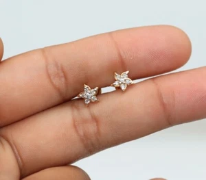 Flower Shape 14K Yellow Gold 0.17ct GH SI Natural Diamond Women's Stud Earring - Picture 1 of 13