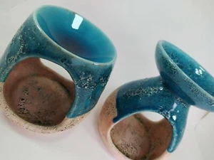 Turquoise Incensory Set of 2 Turkish Handmade Ceramic Home Decor Incense Holder - Picture 1 of 11