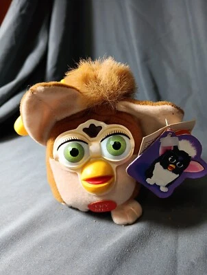 1999 Talking Furby Keychain - Original Tags Black/White - Image 1 of 4