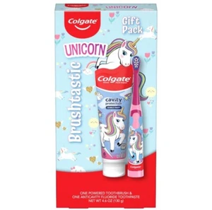 Colgate Kids Unicorn Gift Set Powered Electric Toothbrush Toothpaste SET 2 Ct - Picture 1 of 3