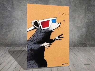 Banksy Rat wearing 3d glasses RAT Graffiti  CANVAS STREET ART WALL  1087 - Image 1 of 4