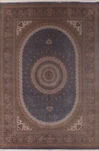 90% Silk Blue Traditional Floral Oriental Turkish Dining Room Rug Carpet 8x1 ft. - Picture 1 of 12