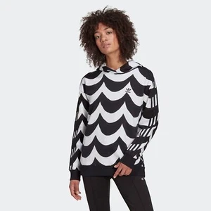 Adidas X Marimekko Wave Sudadera con Capucha Extra Grande 3 Rayas Negro Blanco - Imagen 1 de 5