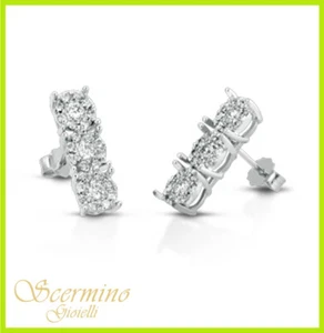 ORECCHINI IN ORO BIANCO 18K CON DIAMANTI NATURALI 0.15 CARATI CERTIFICATO - Picture 1 of 4