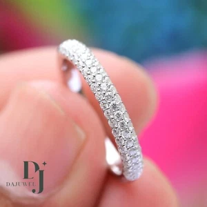 1 Carat Round Cut Moissanite Half Eternity Wedding Band Solid 14K White Gold - Picture 1 of 14
