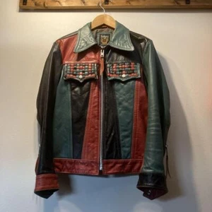 Schott Single Riders Leather Jacket Patchwork Red Green Black Size S F/S - Picture 1 of 11