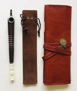 Wooden Medwakh Handmade Pipe W/Leather Brown Case + Brown Velet Bag /CLASSIC(B) - Picture 1 of 9