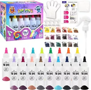 WINSONS Tie Dye Art Kit con 18 bottiglie pre-riempite colori vivaci - 140 pezzi - Foto 1 di 6