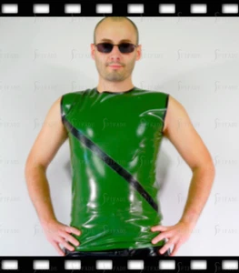 Latex T-shirts for Men Sleeveless Front Wide Trims Deco Cool Customized .4mm H3 - Picture 1 of 5