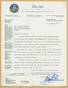 Wayne G. Johnson (1921-2018) - WW2 Flying Tiger fighter - Signed letter - 1982 - Imagen 1 de 1