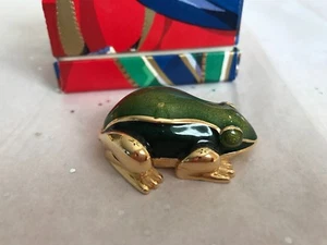 ESTEE LAUDER SOLID PERFUME COMPACT GREEN FROG TOAD 1989 HOLIDAY COLLECTION - Picture 1 of 8