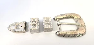 Sterling 10K Gold Overlay Western Ranger Belt Buckle Set Made In Mexico Vintage - Picture 1 of 20