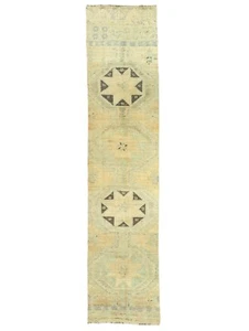 Muted Long Vintage Style Runner – 2'5" x 12'9" – Handmade Turkish Oushak Carpet - Picture 1 of 12