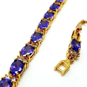 Yellow gold finish purple amethyst and Created Diamond tennis bracelet free post - Picture 1 of 4