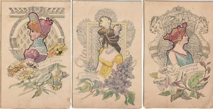 Original Lithograph Alphonse Mucha ! 1880 lot of 3 cards - Picture 1 of 5