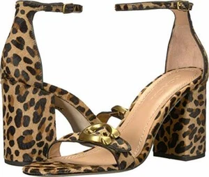 NWD Coach Natural Calf Hair Leopard Print Maya Sandal Signature Buckle 3.25" H 7 - Picture 1 of 7