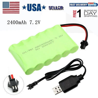 7.2V 2400mAh Ni-MH Battery Pack with SM-2P 2Pin Plug with USB Charger For RC Car - Image 1 of 4