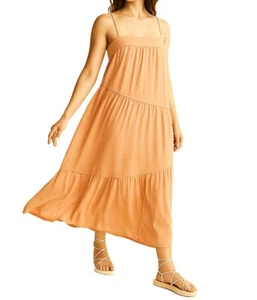Neu mit Etikett Abercrombie & Fitch Fitch Fit & Flare Maxikleid Leinen Gr. Small apricot A&F - Bild 1 von 11