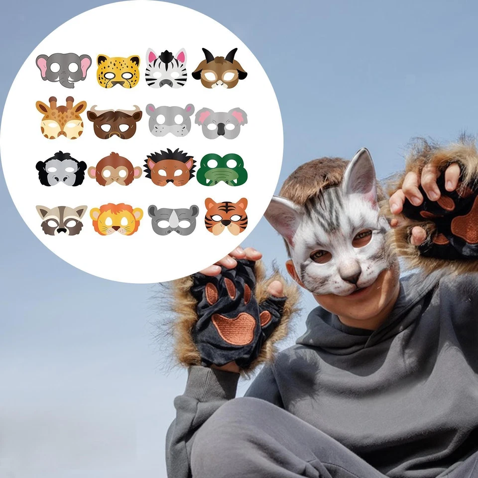16Pcs Animal Face Mask Cute Jungle Zoo Animals Cartoon Mask for Cosplay Dress up - Image 1 of 4