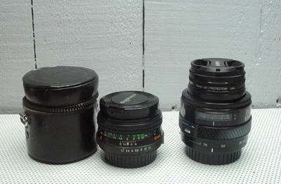 Minolta MD Rokkor-X 50mm f1.7 + Minolta Maxxum AF Zoom 35-70mm f4 Lens - Image 1 of 4