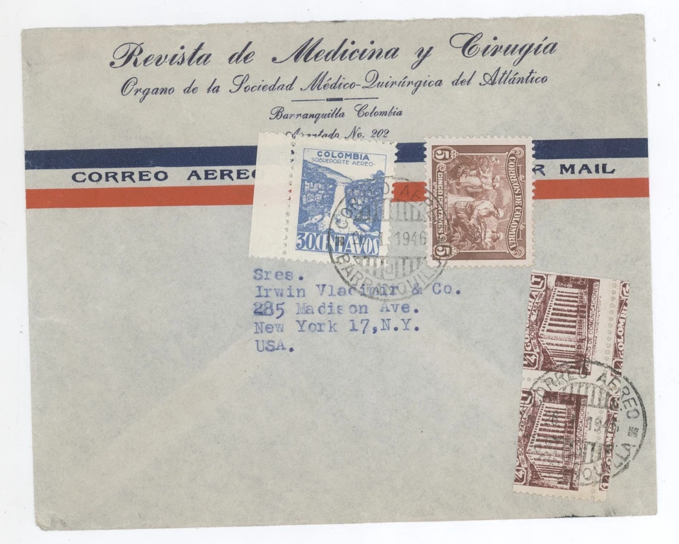 Columbia 1946 - NYC JOURNAL OF MEDICINE & SURGERY cubierta C138 #469 sello fiscal RA3A Foto 1 de 1