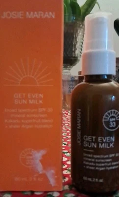 Josie Maran Get Even Sun Milk SPF 33 Mineral Sunscreen Hydrating 60 ml 2 Oz Exp. - image 1 of 4