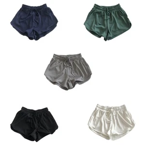 Casual Womens Ice Silk Ribbed Wide Leg Sweat Shorts for Everyday Summer Activity - Picture 1 of 28