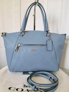 NWOT Coach Prairie Satchel Crossbody Pebble Leather Bag Blue / Silver 79997 - Picture 1 of 6