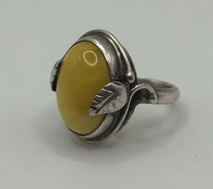 Vintage ovaler baltischer Bernstein Butterscotch Ei Stein Sterling Silber 925 Blatt Ring - Bild 1 von 7