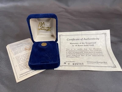 14k Gold Miniature Krugerrand COA 1980 International Monetary Mint & Gift Box - Image 1 of 4