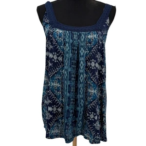Camiseta sin mangas Lucky Brand azul tribal sin mangas cuello cuadrado pequeña para mujer - Imagen 1 de 7