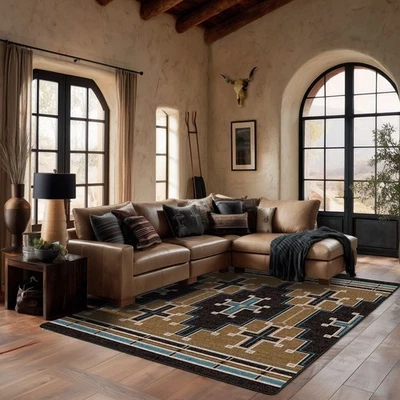 Alfombra de área The Crusade marrón turquesa Cross Southwestern Country Lodge 8'x11' Foto 1 de 4