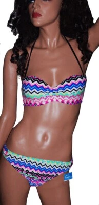 Womens CALIFORNIA WAVES Chevron PINK 2 Piece BIKINI Swimsuit Bathing Suit XL NEW - Image 1 of 2