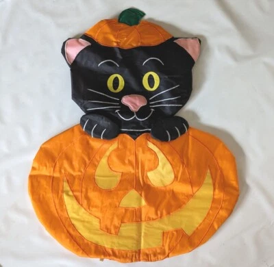 Halloween Gato Negro Jack O' Linterna 35x30" Bandera Bandera Colgador De Colección Hinchado Foto 1 de 4