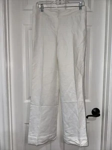 Ann Taylor Women's Size 6 Petite Laura Linen Blend Pant White Cuffed Lined EUC - Picture 1 of 9