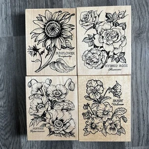 Lote montado sello de goma flor botática PSX años 90 pensamiento, amapola, rosa, girasol - Imagen 1 de 12