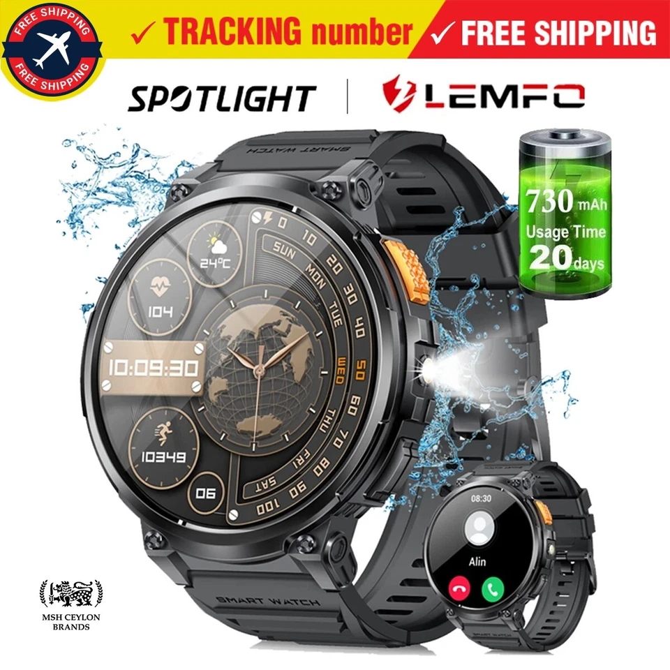 LEMFO 1.85inch Smart Watch 3D Menu 5ATM Waterproof 730mAH Bluetooth Call AI Voic - Image 1 of 4