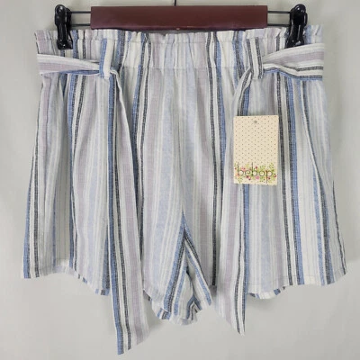 Bebop Shorts Womens Large Multicolor Linen Blend High Rise New Striped Belted - Image 1 of 4