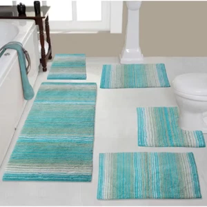 Gradiation Collection 100% Cotton Bath Rug, 5-Pcs Set with Contour, Turquoise - Picture 1 of 8