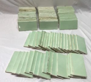 Antique Vintage Lot 100 Ceramic Jadeite Green Thick Subway Tile 3x6 Old 1641-24B - Picture 1 of 16