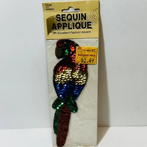 Vintage 80s 90s Sequin Sew On Patch Parrot Bird Size Wang’s 7 1/2” Size - Picture 1 of 4